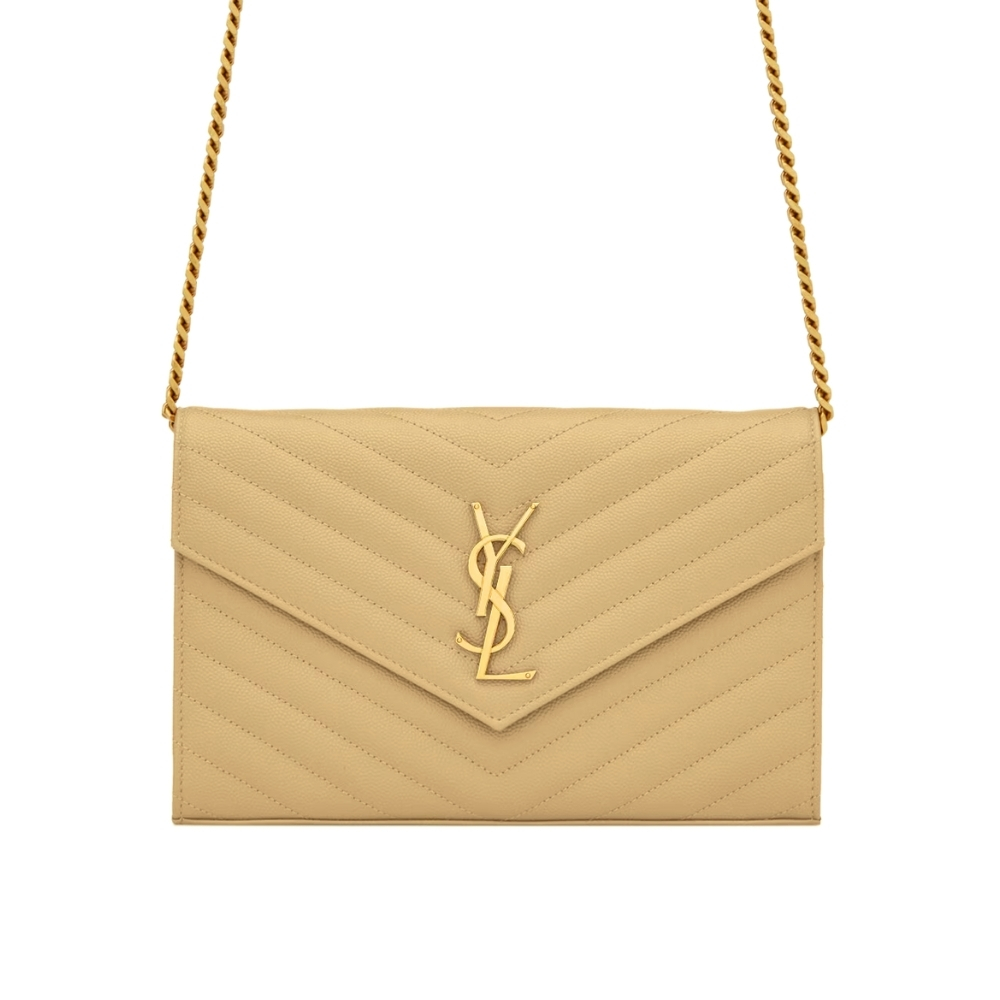 Saint Laurent Classic Cassandre Grain De Poudre Chain Wallet Beige 22cm 377828BOW012721