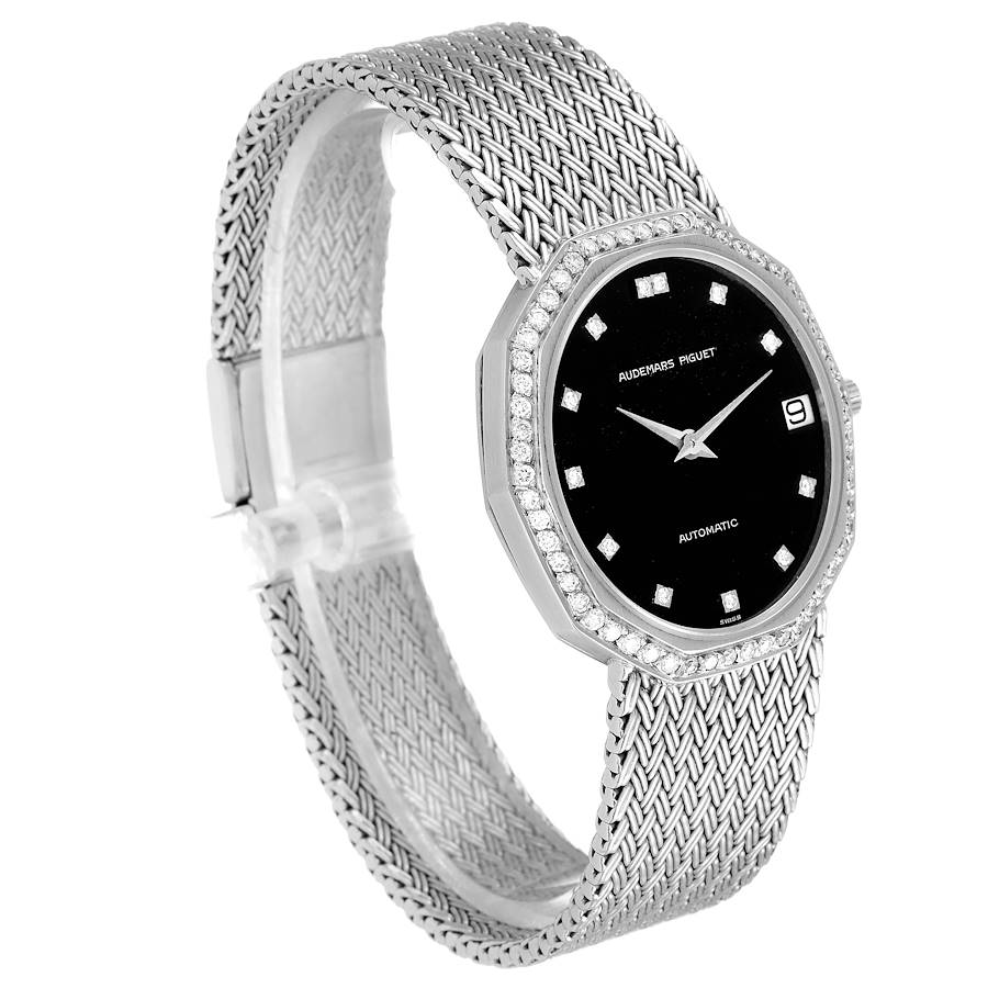 Audemars Piguet White Gold Black Dial Diamond Vintage Mens Watch