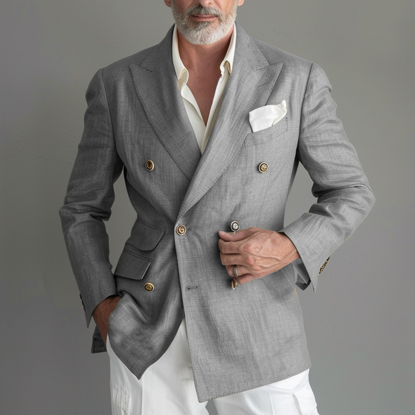 Men's Peak Lapel Double-breasted Plain Blazer