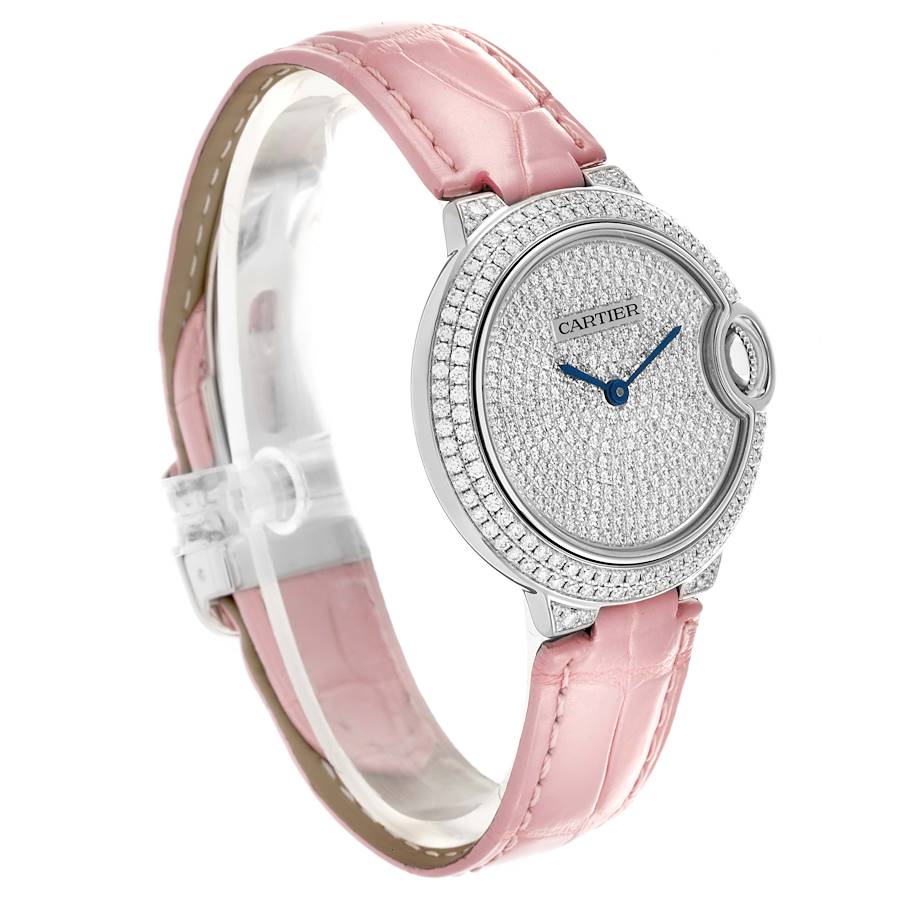 Cartier Ballon Bleu 33 White Gold Pave Diamond Ladies Watch WE902047