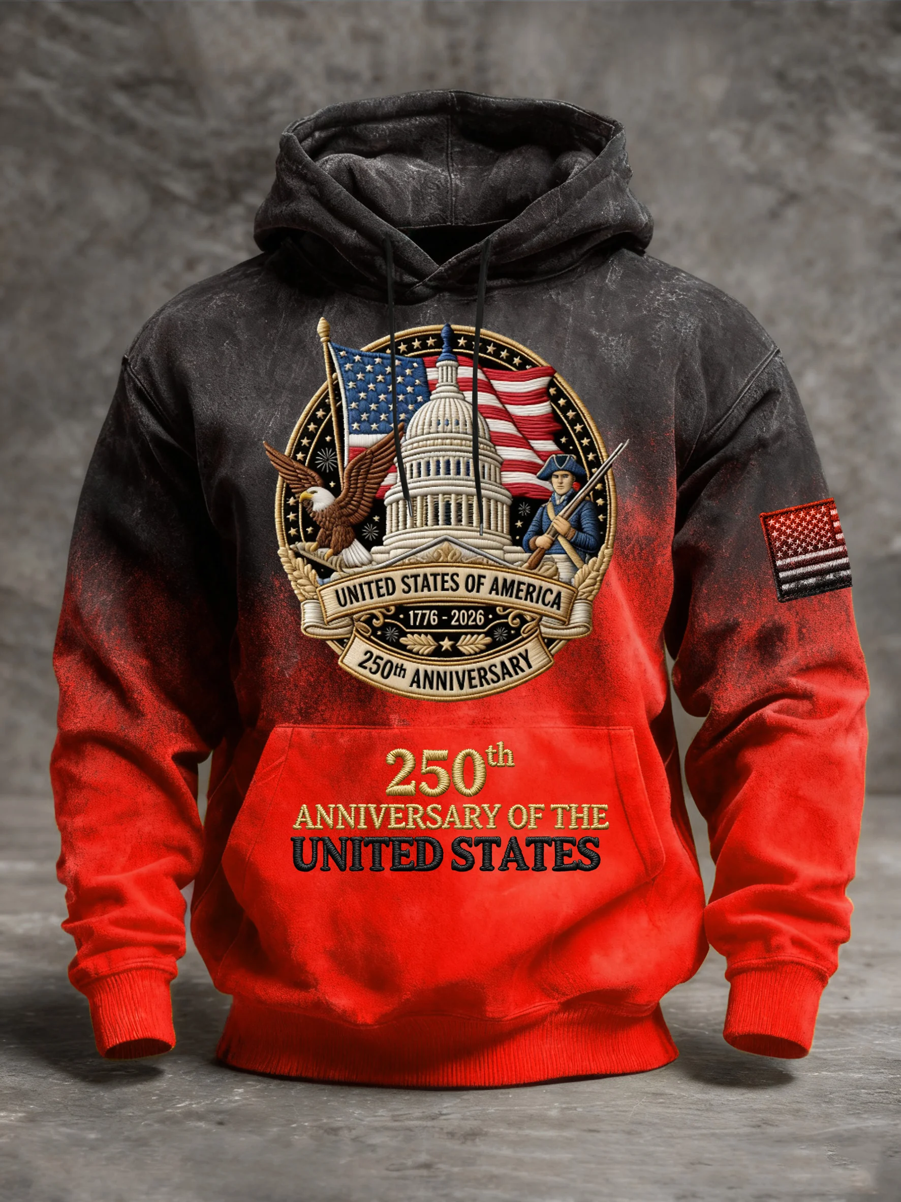Men's Vintage American Flag Print Hooded Sweatshirt