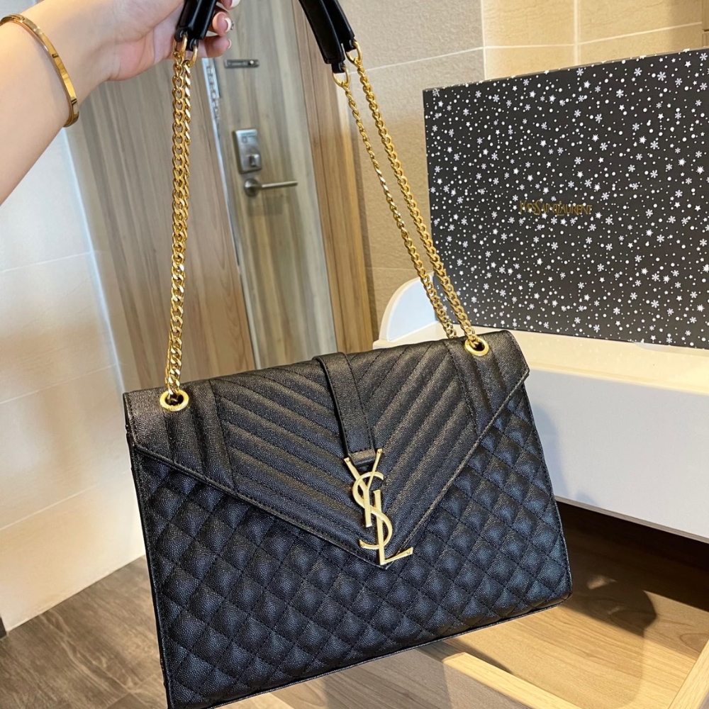 Saint Laurent Envelope Large Mix Matelassé Shoulder Bag Black 31cm 600166BOW911000