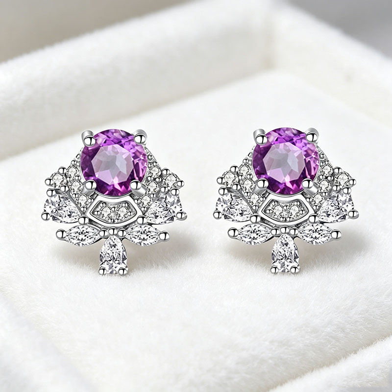 GemVibra 925 Silver Drop Earrings with Natural Gemstones & Rhinestones