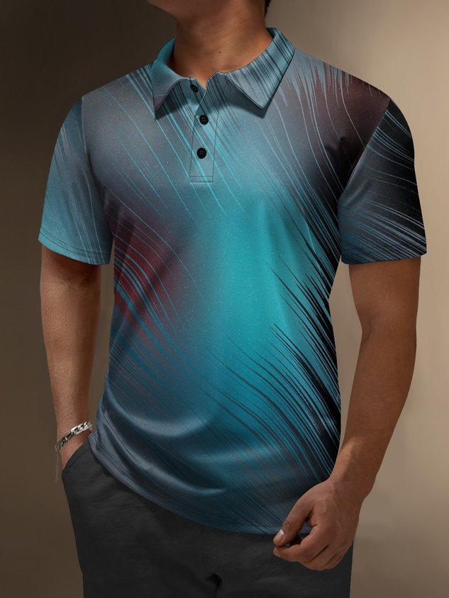 Moisture Wicking Abstract Gradient Color Stripes Short Sleeve Golf Polo