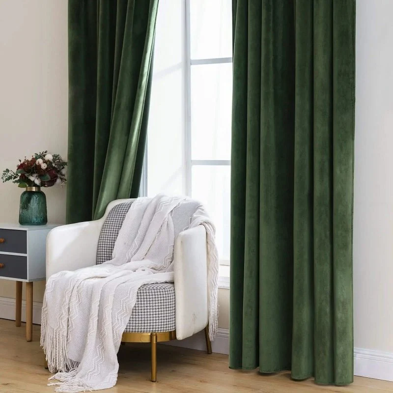 Custom Velvet Curtains Luxury Blackout Curtains  (2 Panels) - Olive Green