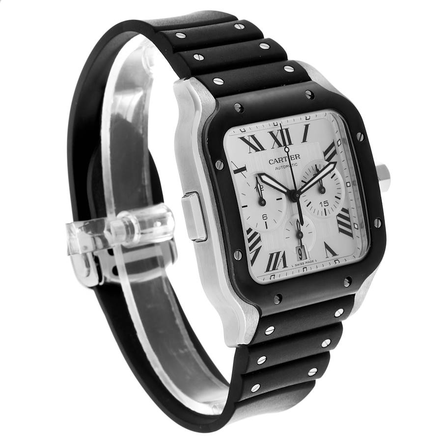 Cartier Santos 100 XL Chronograph Steel Rubber Strap Mens Watch WSSA0017