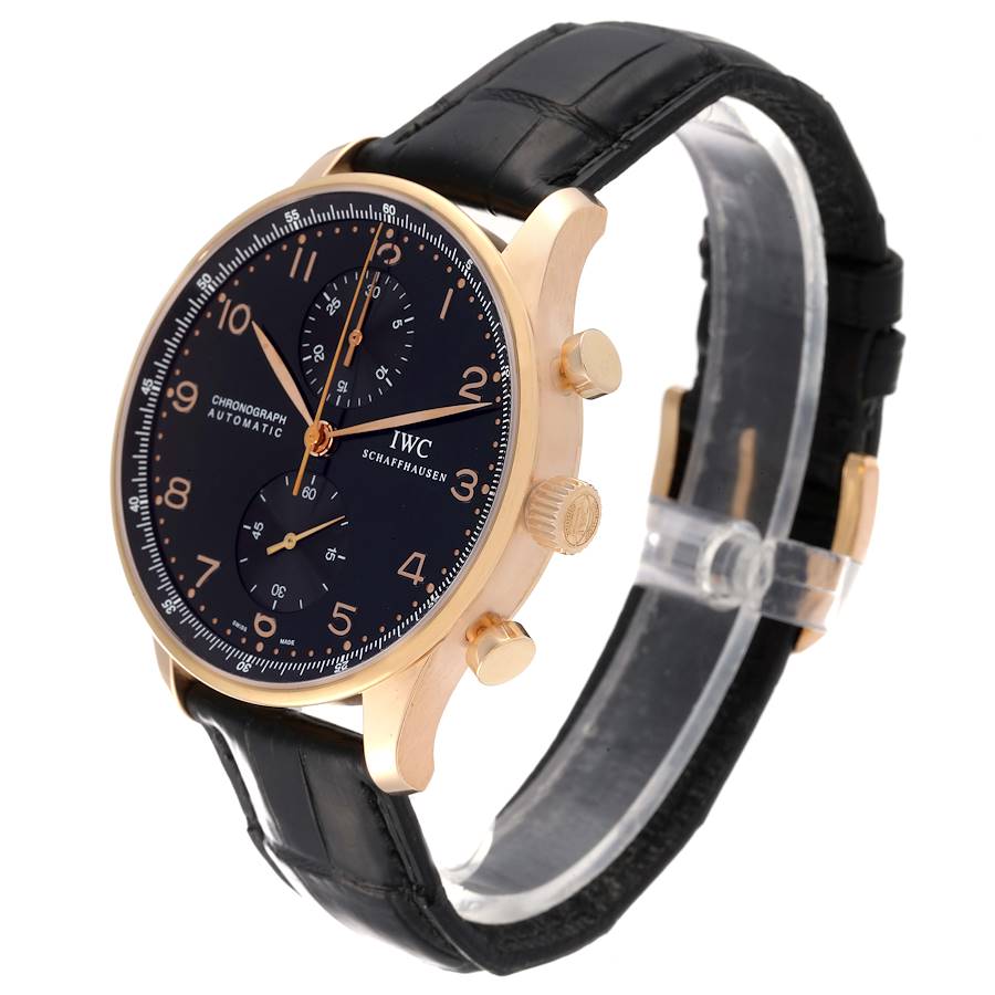 IWC Portuguese Chronograph Black Dial Rose Gold Mens Watch IW371415