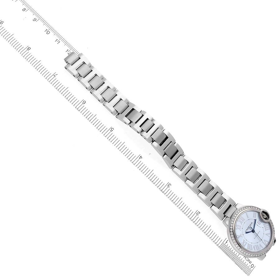 Cartier Ballon Bleu 33mm Blue Silver Diamond Dial Steel Watch W4BB0028