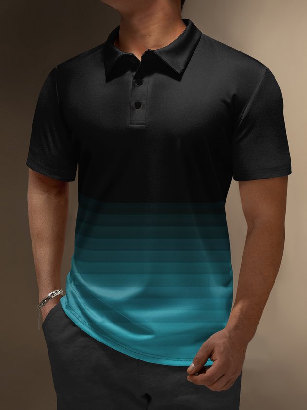 Moisture-Wicking 3D Gradient Abstract Geometric Short Sleeve Golf Polo