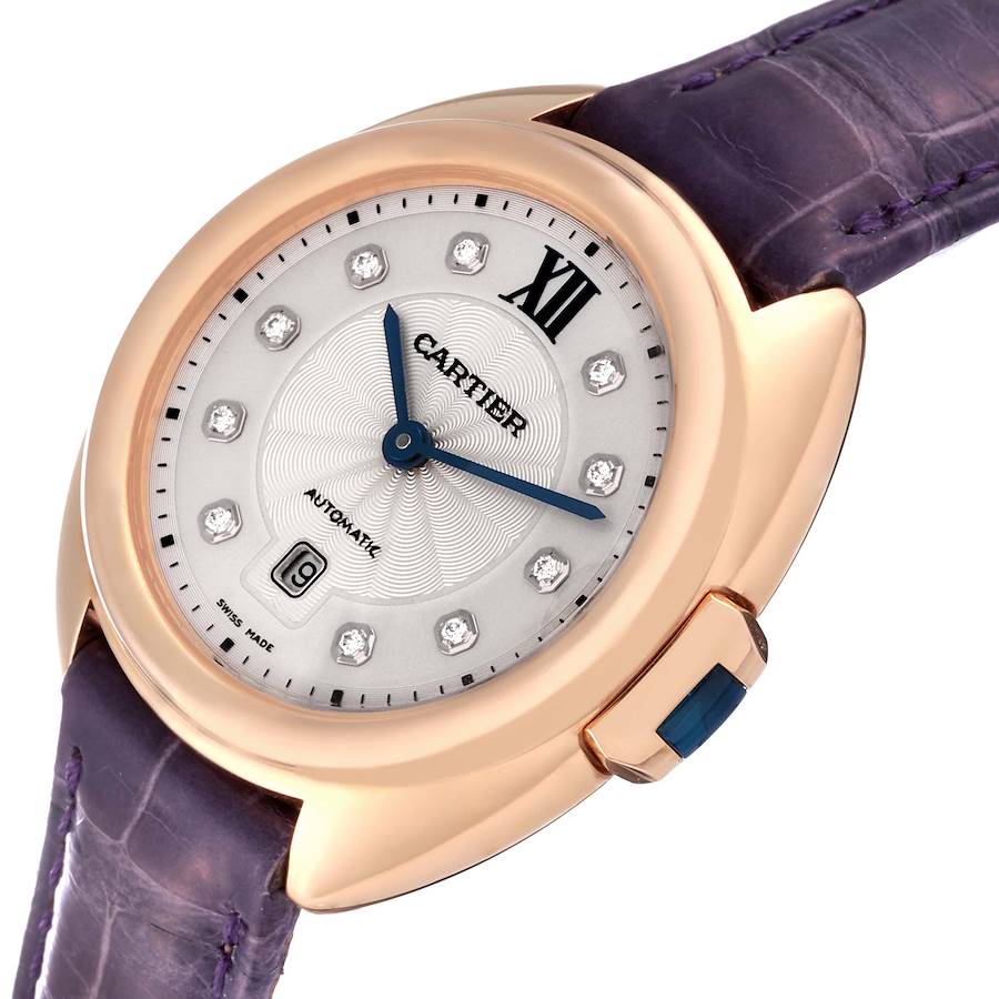 Cartier Cle Rose Gold Diamond Purple Strap Ladies Watch WJCL0031