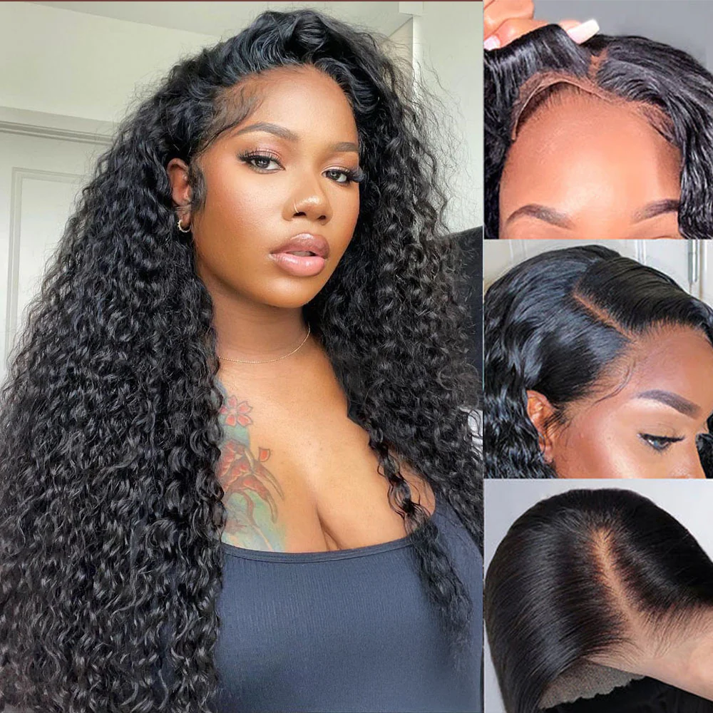 Megalook 13x6 Three-Go™ Glueless Wig Curly With Finger Coil Ends Natural Black Hair With Drawstring