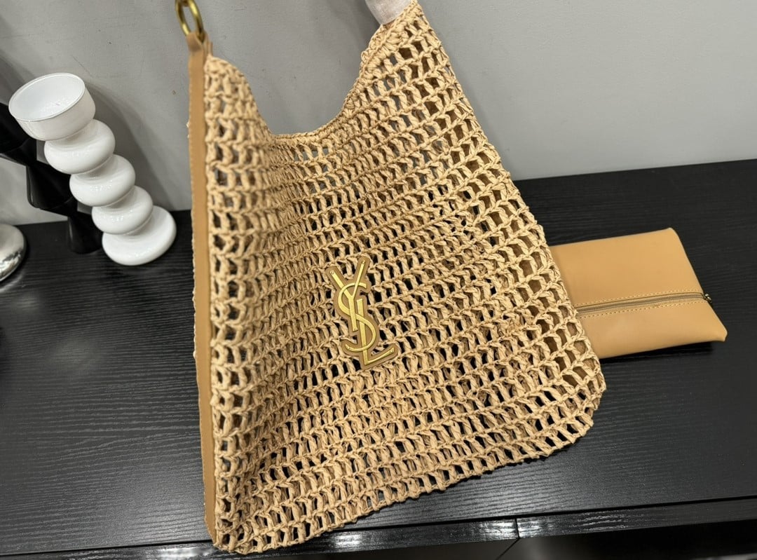 Saint Laurent Oxalis In Raffia Crochet And Leather Naturel 41Cm 773984Gaaeb9718