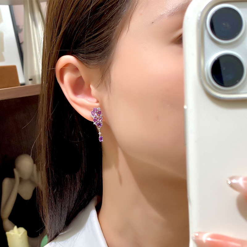 GemVibra 925 Silver Drop Earrings with Natural Amethyst/Citrine/Garnet/Peridot/Topaz & Rhinestone Accents