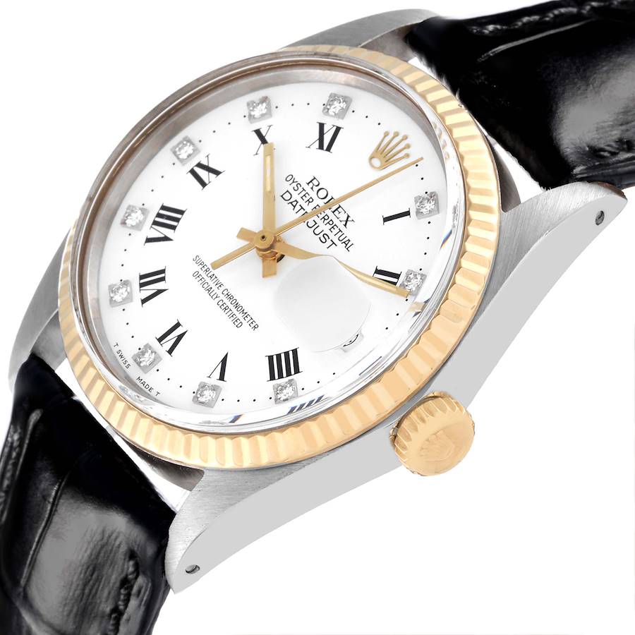 Rolex Datejust Steel Yellow Gold White Diamond Dial Vintage Mens Watch 16013