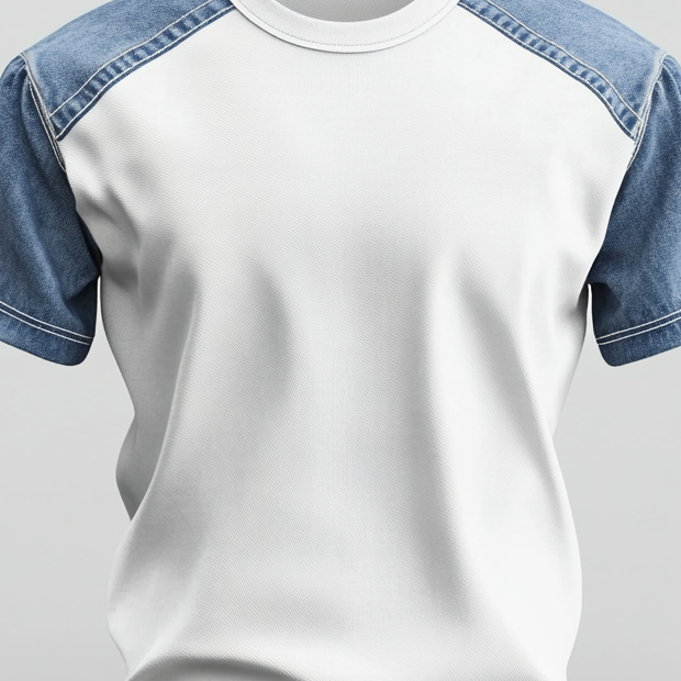 Men's Denim Patchwork Short Sleeve Round Neck T-Shirt