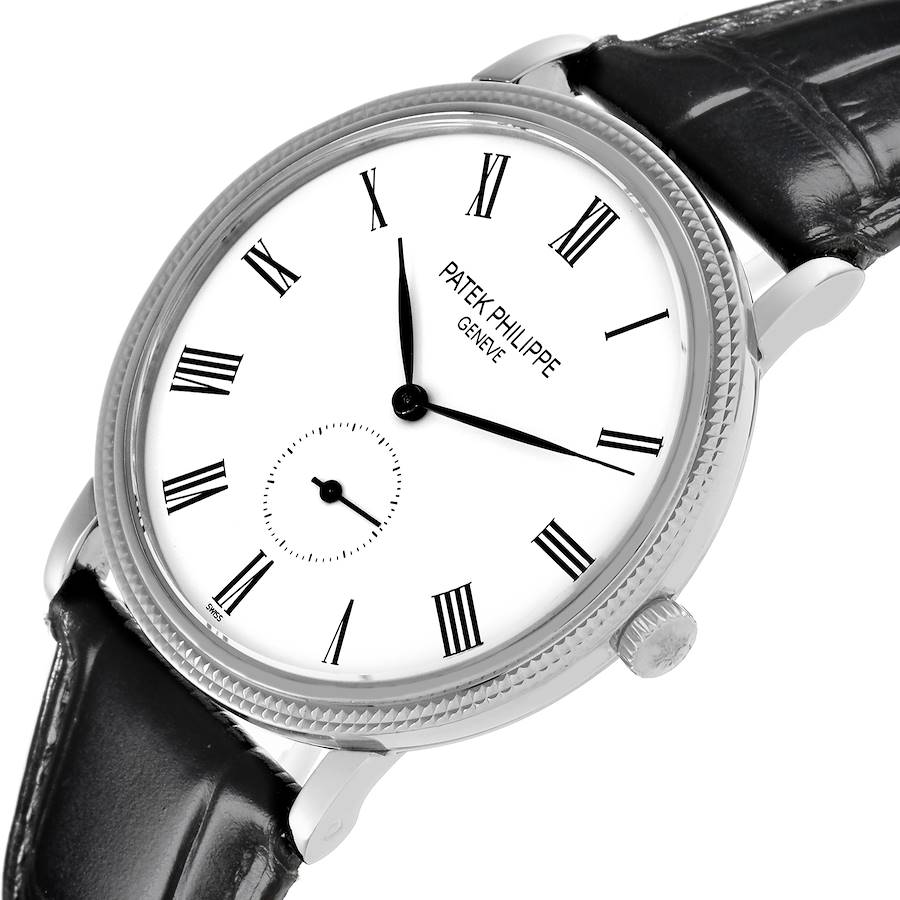 Patek Philippe Calatrava White Gold Black Strap Mens Watch 5119G