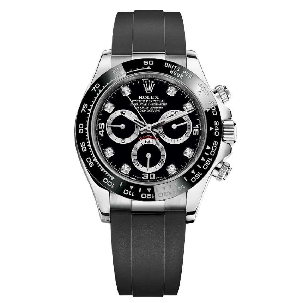 Rollie-The Crown Daytona White Gold Black Dial Oysterflex Strap 116519LN-0025 Unworn