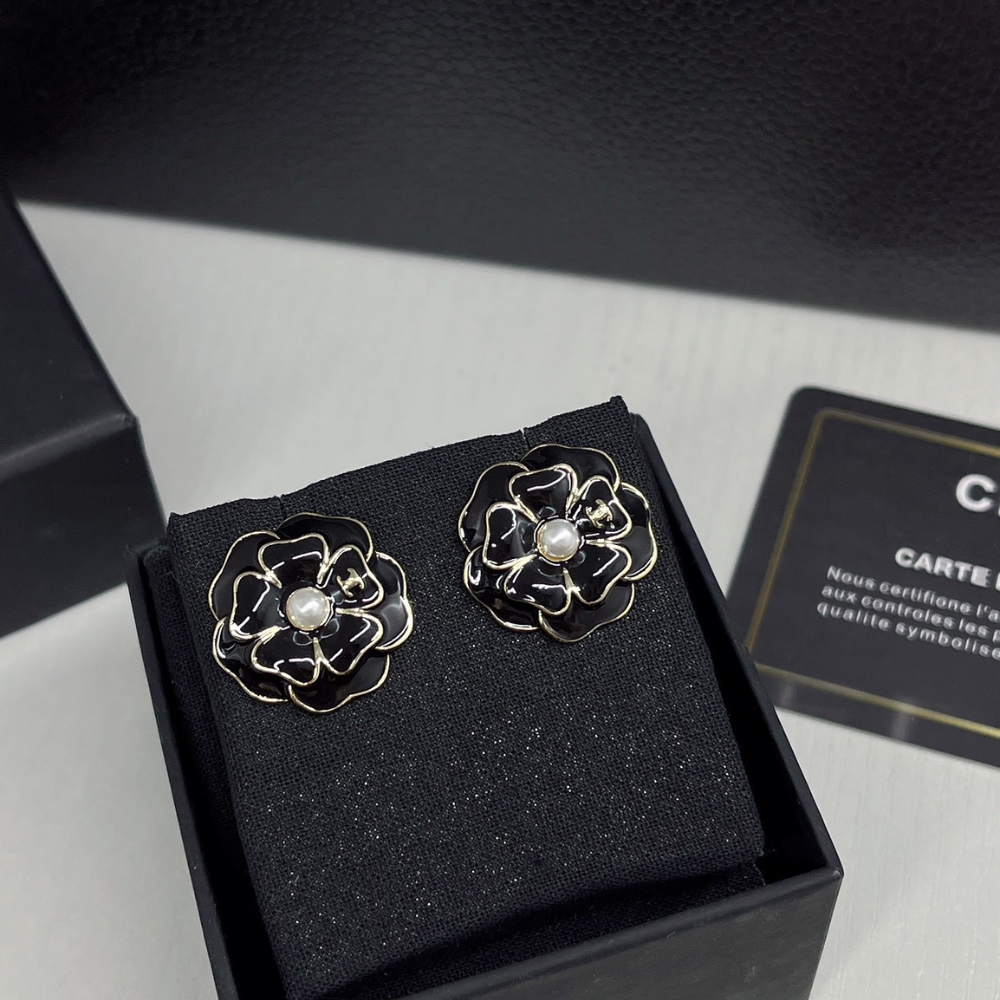 Chanel Camellia Earrings Black