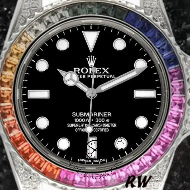 Rolex Submariner 116610 Black Dial White Rubber strap 40mm Mens Replica Watch
