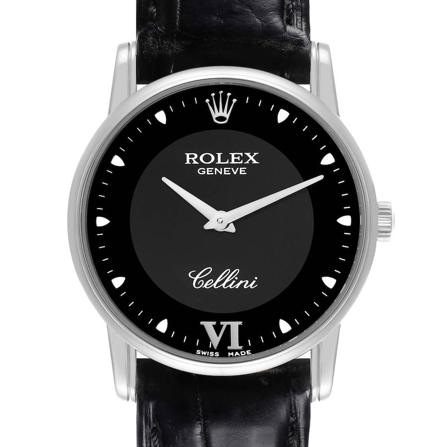 Rolex Cellini Classic Black Dial 18K White Gold Mens Watch 5116