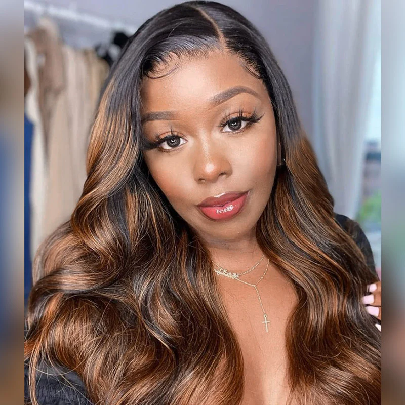 $199=2 Wigs | 18inch 13X4 Lace Frontal Wig #613 Blonde Straight Wig Plus 18inch 4x4 Pre-All Wig 1BP30 Highlight Body Wave 180% Density