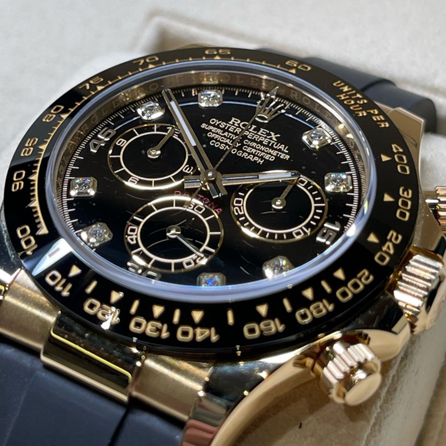 Rolex Daytona Yellow Gold Black-Diamond Oysterflex Strap 116518LN-0046