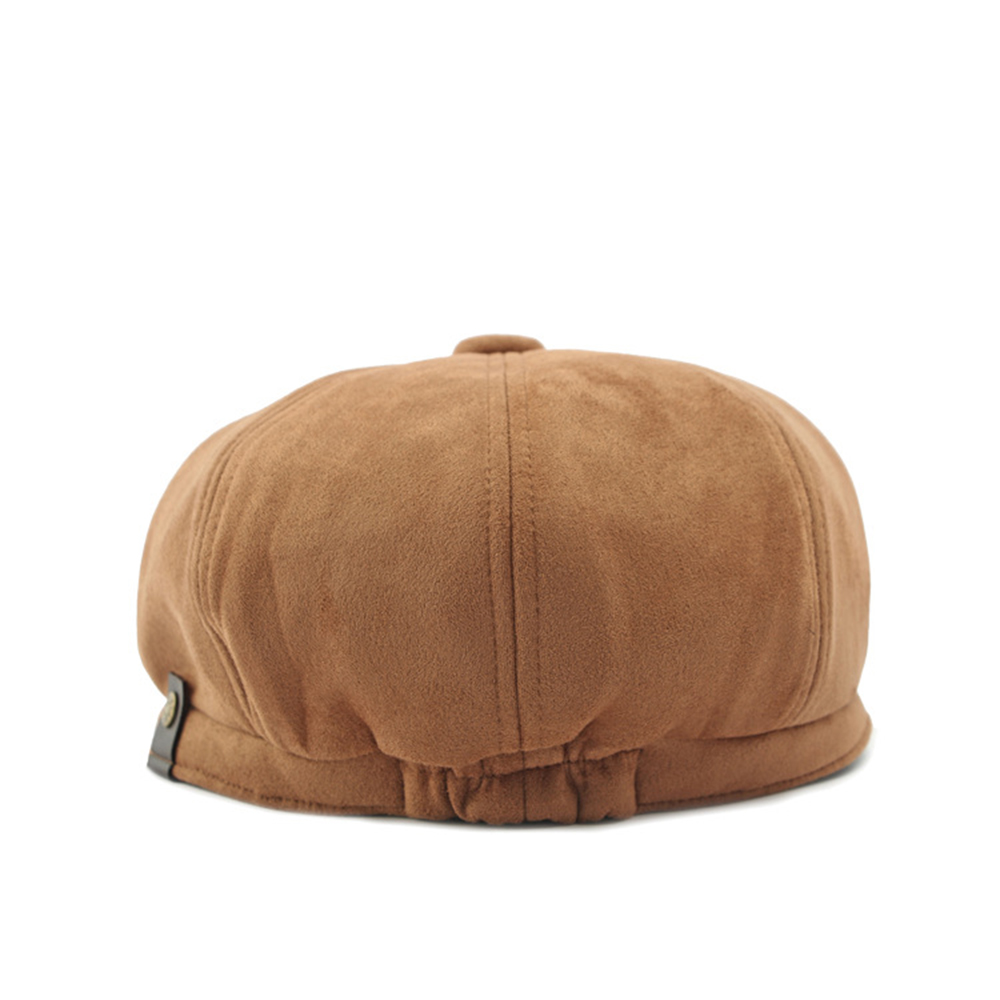 Men's Brown Suede Curved Brim Adjustable Elastic Band Newsboy Cap