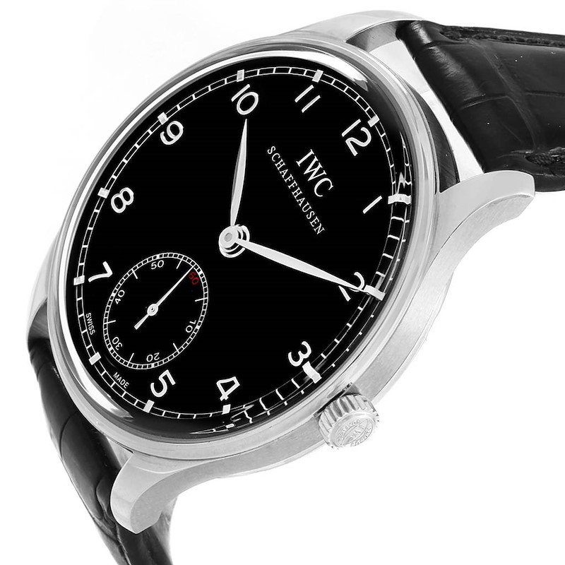 IWC Portuguese Black Dial Manual Wind Steel Mens Watch IW545407