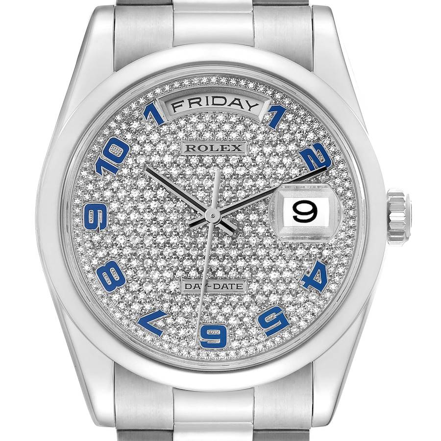 Rolex Day Date President Pave Diamond Dial Platinum Mens Watch 118206