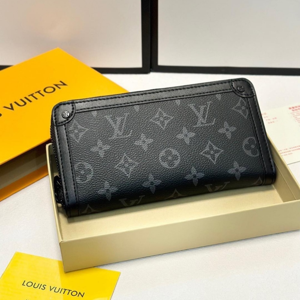 Louis Vuitton Long Wallet Monogram Eclipse Trunk Zippy Black 19Cm M80558