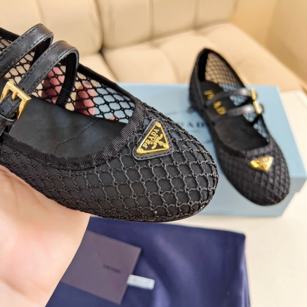 Prada Mesh Fabric Ballerinas Black 1F915N 099 F0002 F 005