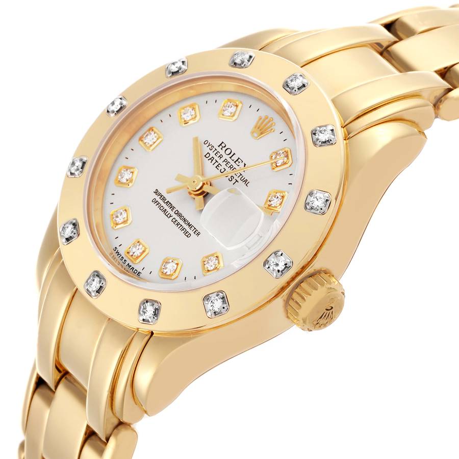 Rolex Pearlmaster Yellow Gold Silver Diamond Ladies Watch 69318