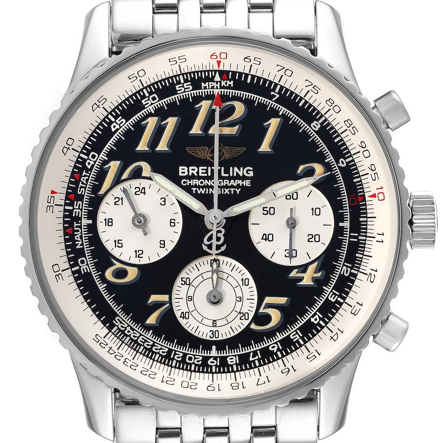 Breitling Navitimer Twin Sixty 2 Black Dial Steel Mens Watch A39022