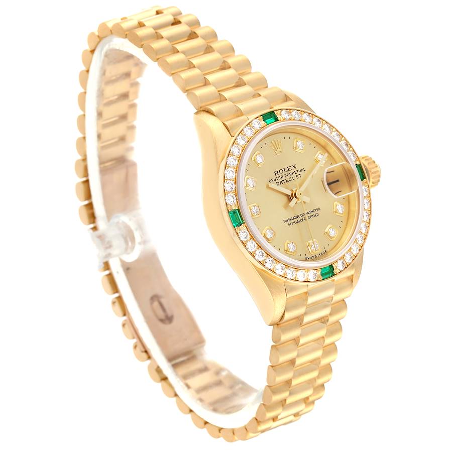 Rolex President Datejust Yellow Gold Diamond Emerald Watch 69078