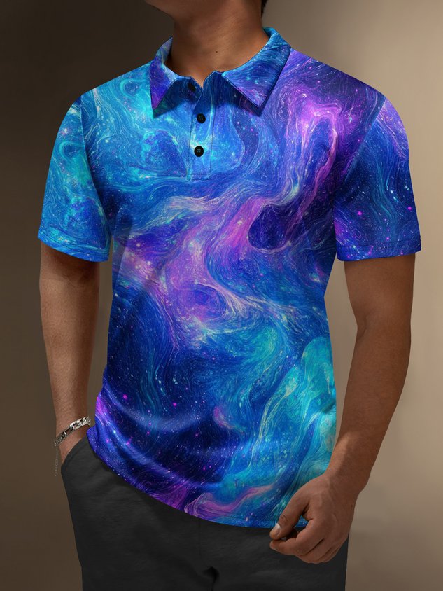 Moisture Wicking 3D Gradient Color Abstract Stripes Short Sleeve Golf Polo