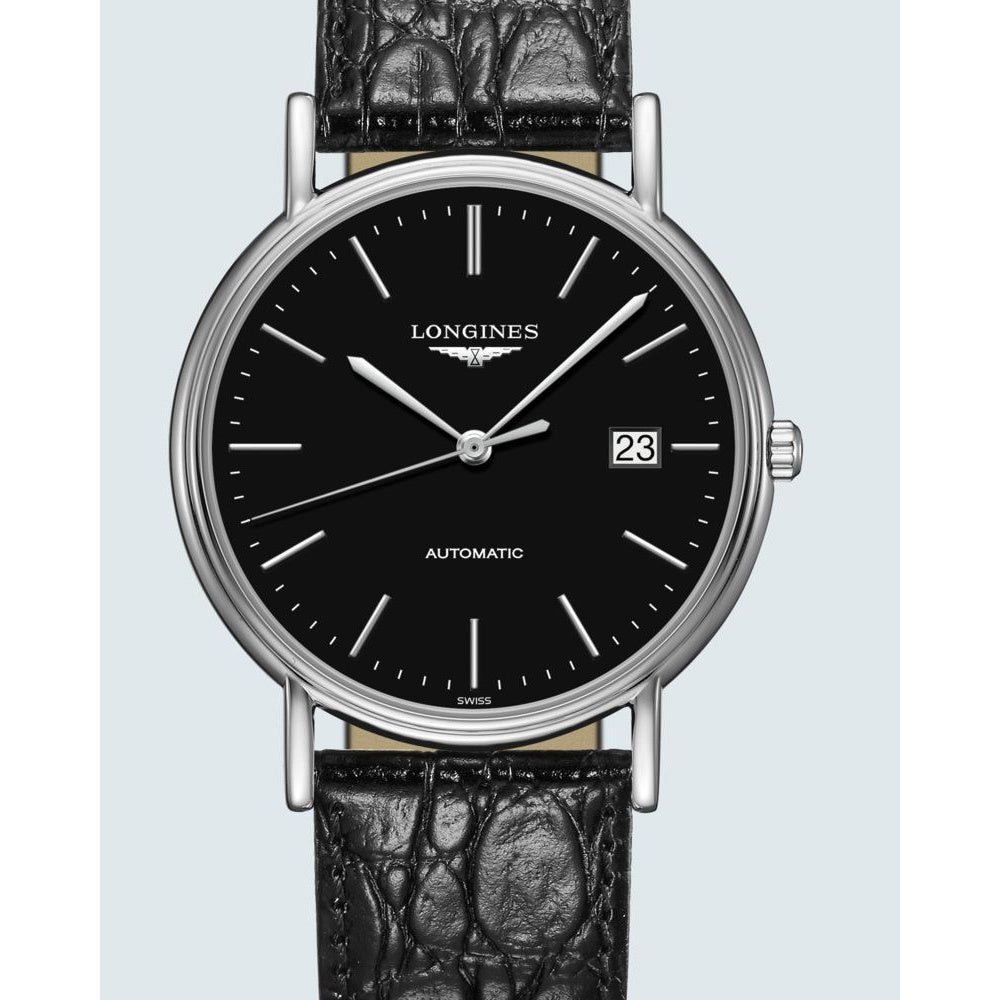Longines Men's L4.921.4.52.2Presence Black Leather Watch