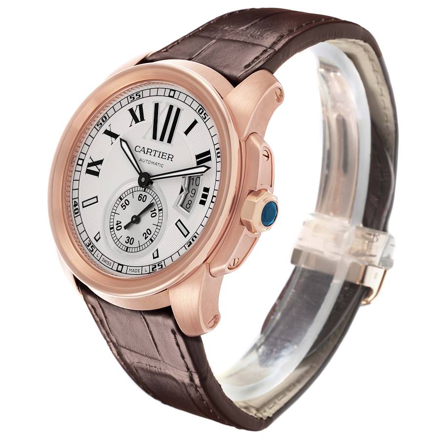Cartier Calibre Rose Gold Silver Dial Automatic Mens Watch W7100009