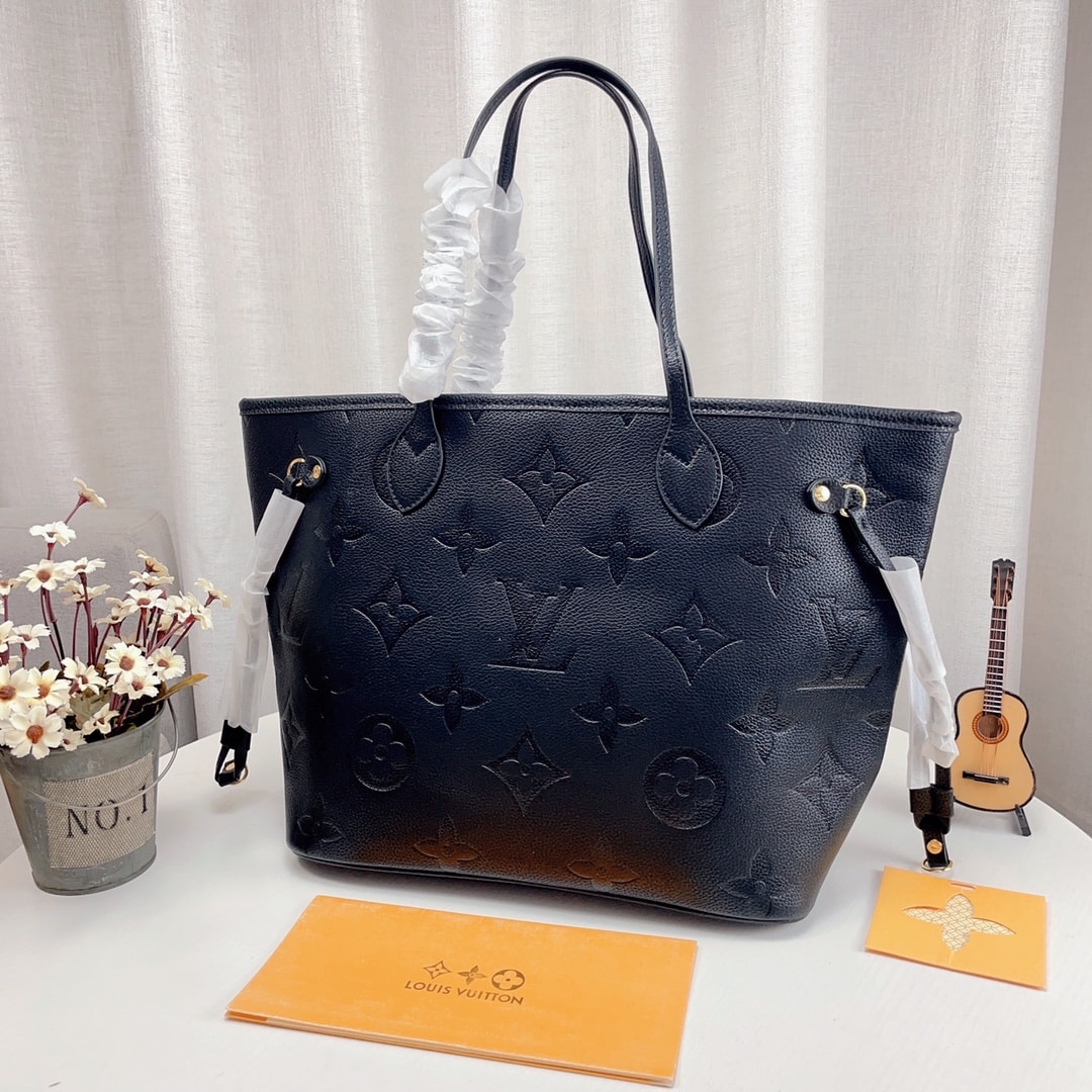 Louis Vuitton Neverfull MM Monogram Empreinte Leather Black 31Cm M45685
