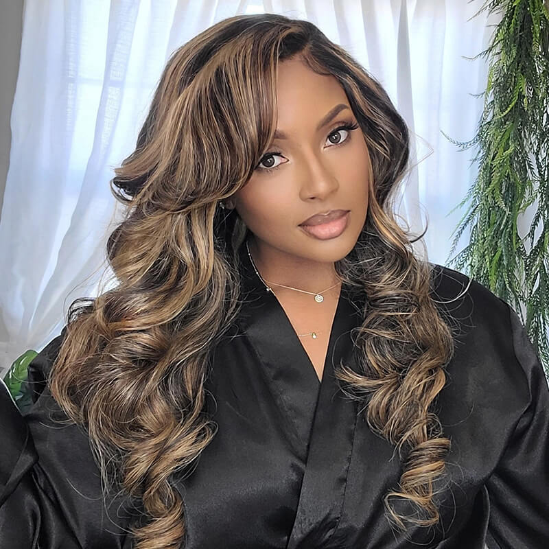 $100- $50 | 5x6 Transparent Lace Balayage Body Wave Honey Blonde Human Hair Wigs 180% Density Wig