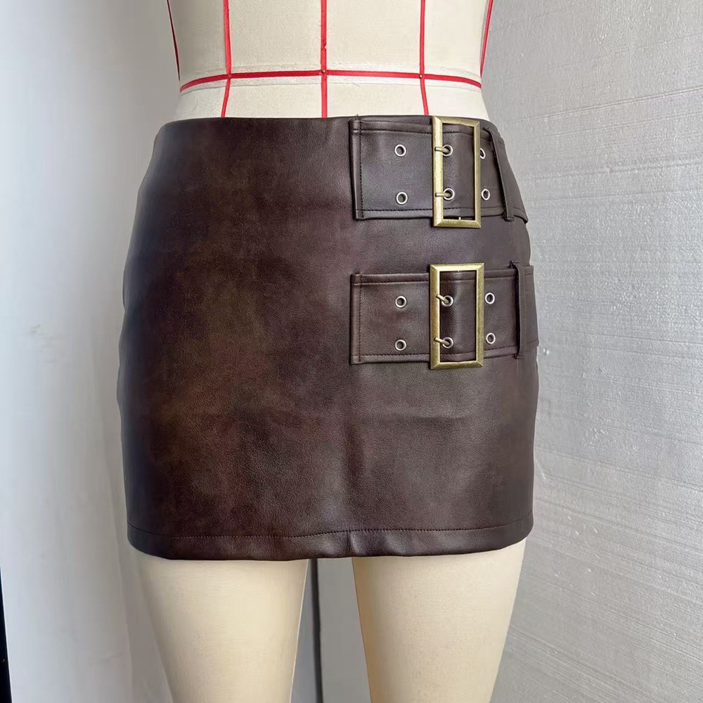 Women bodycon pu-leather skirt