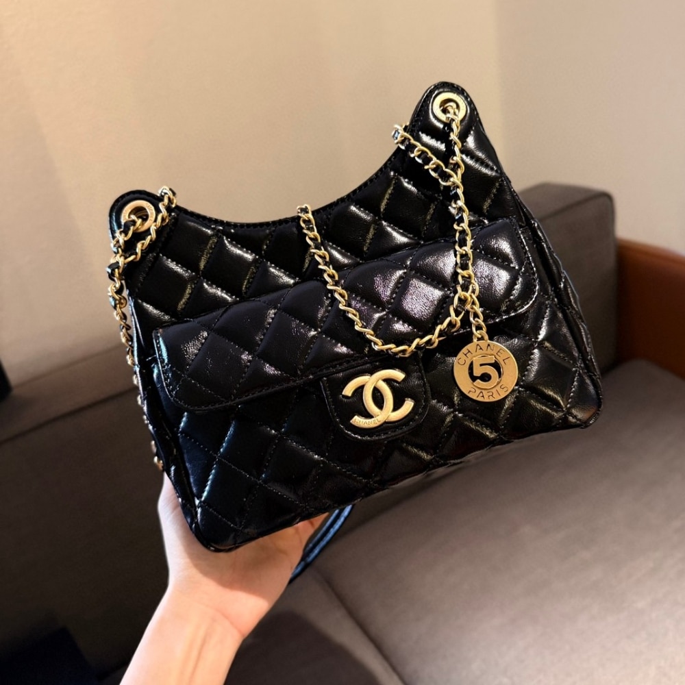 Chanel Small Hobo Bag Gold Black 20cm AS3710 B09746 94305