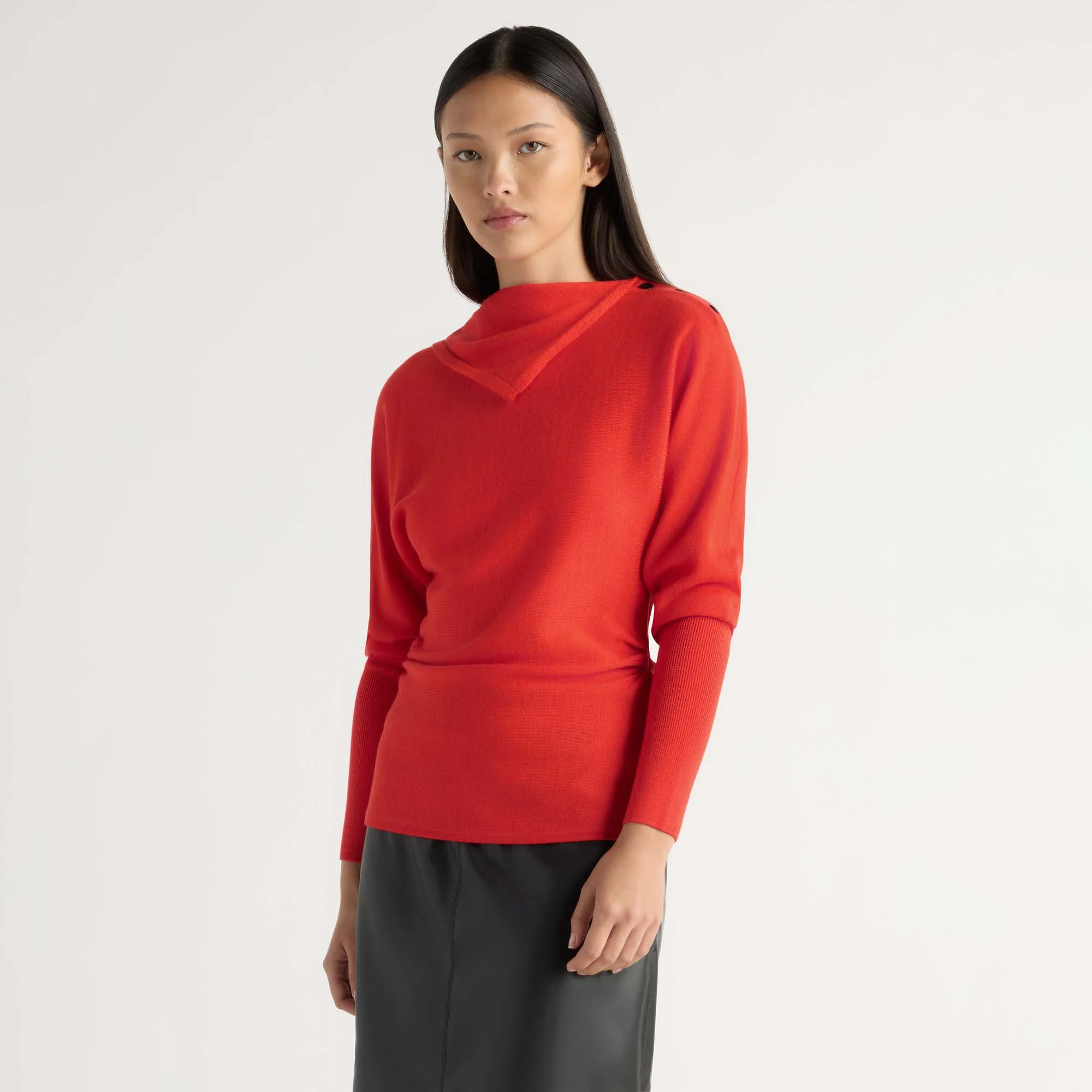 Steffi Lightweight-Wool Foldover-Neck Top