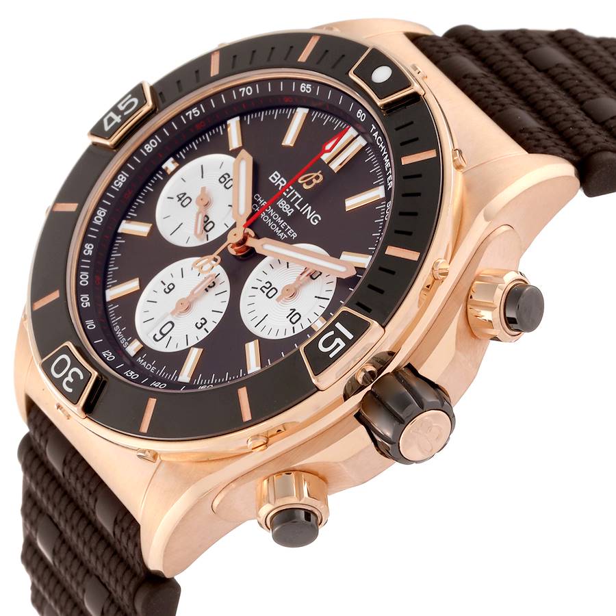 Breitling Chronomat B01 Rose Gold Brown Dial Mens Watch RB0136