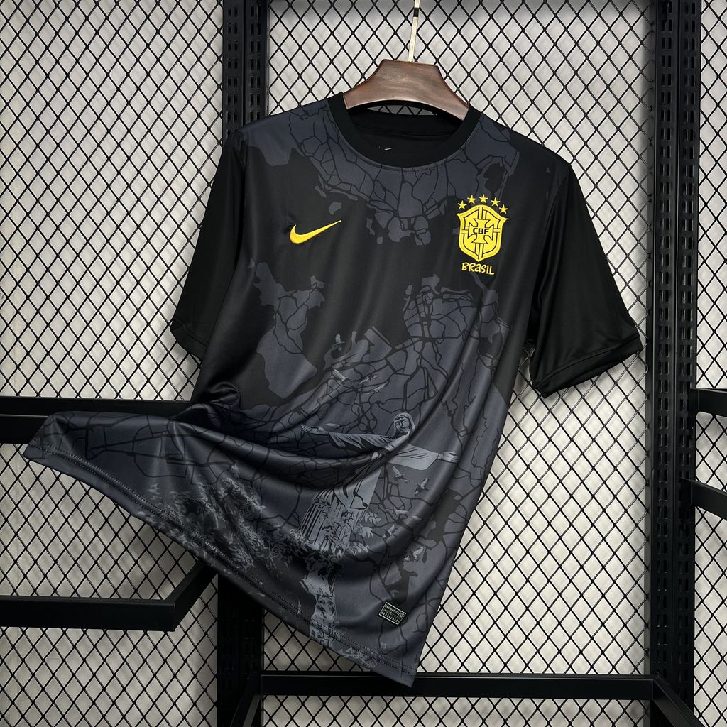 Brazil 2024 Black Christ the Redeemer Statue Jersey - Fans Version