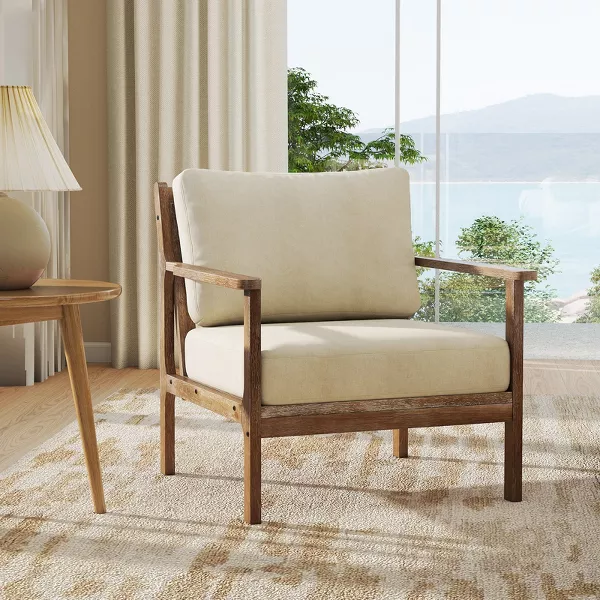 Modern Upholstered Lounge Chair with Solid Wood Frame