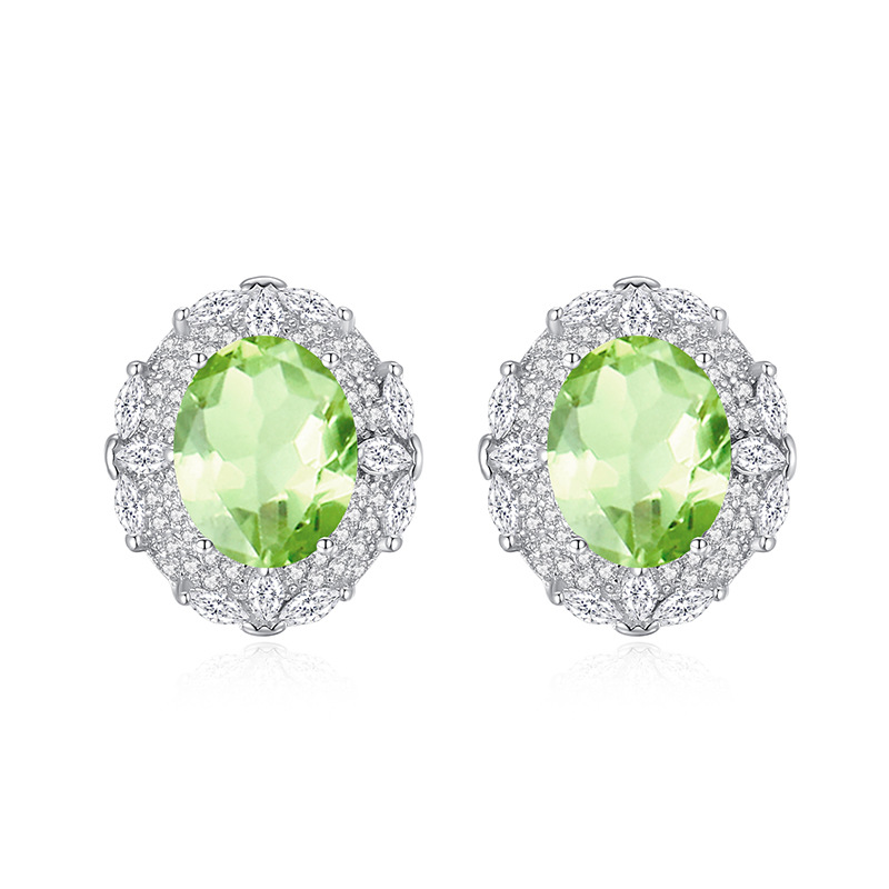 GemVibra Oval Halo Stud Earrings, S925 Silver with Multi-Gemstone & Rhinestone Accents