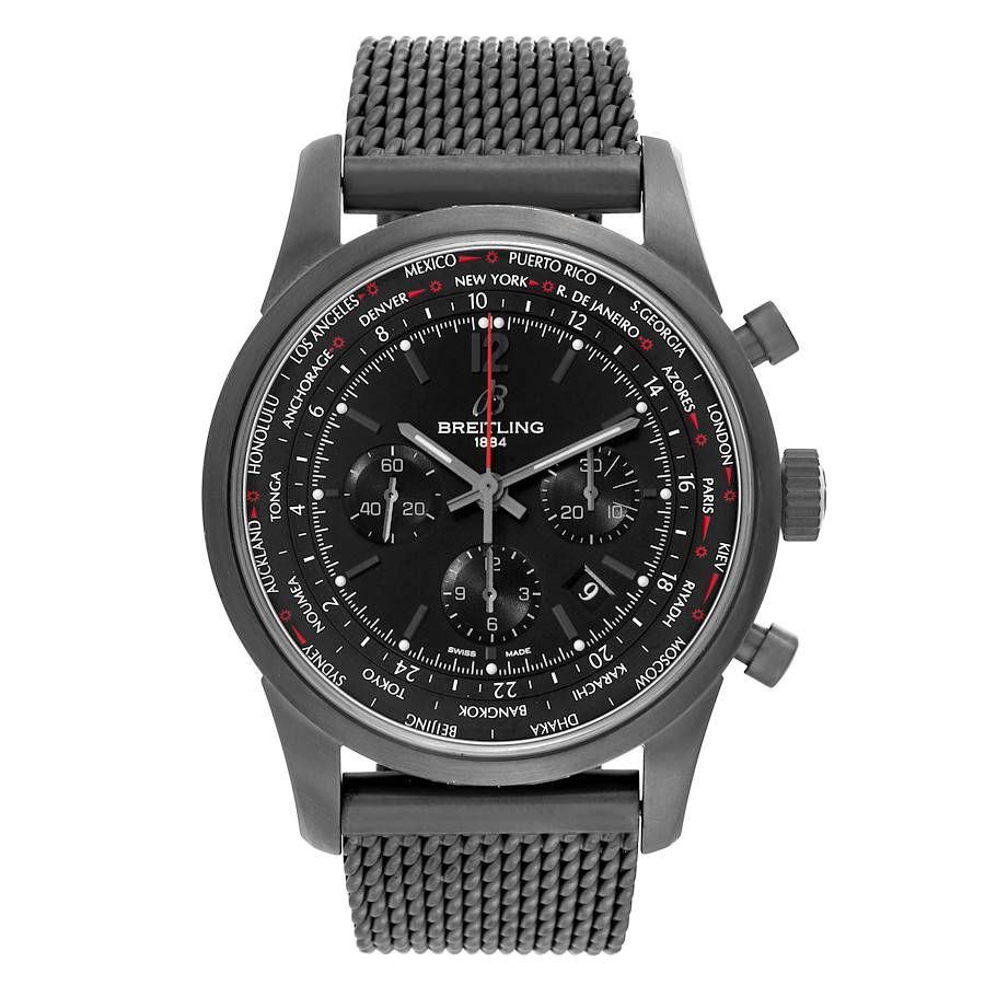 Breitling Transocean Unitime Pilot Black Dial Steel Watch MB0510
