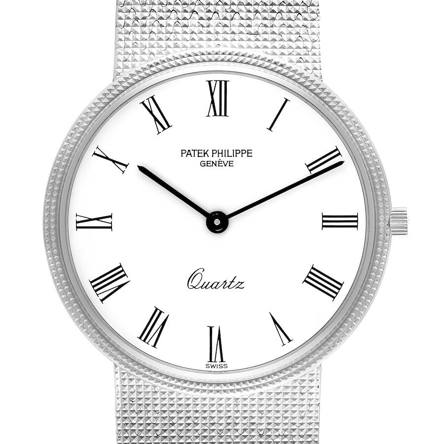 Patek Philippe Calatrava White Gold White Roman Dial Mens Watch 3744