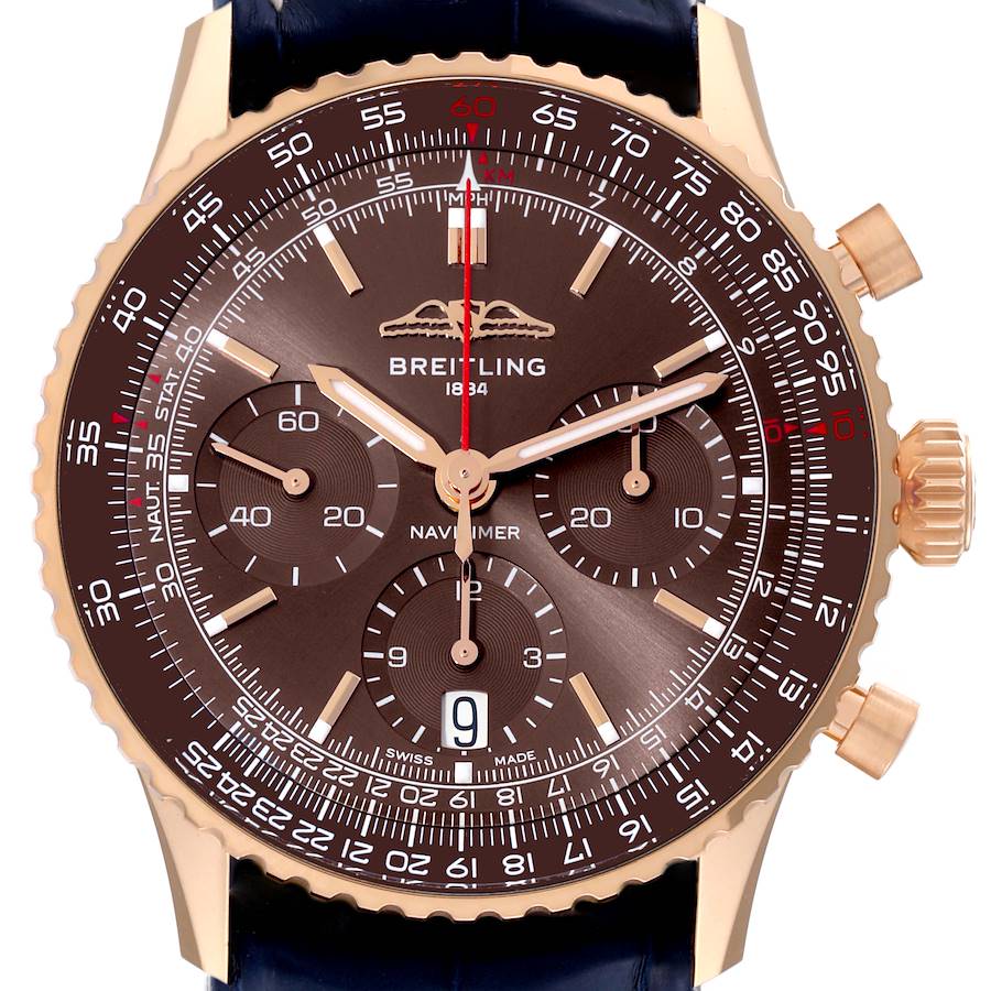Breitling Navitimer B01 41mm Limited Edition Rose Gold Brown Dial Mens Watch RB0139