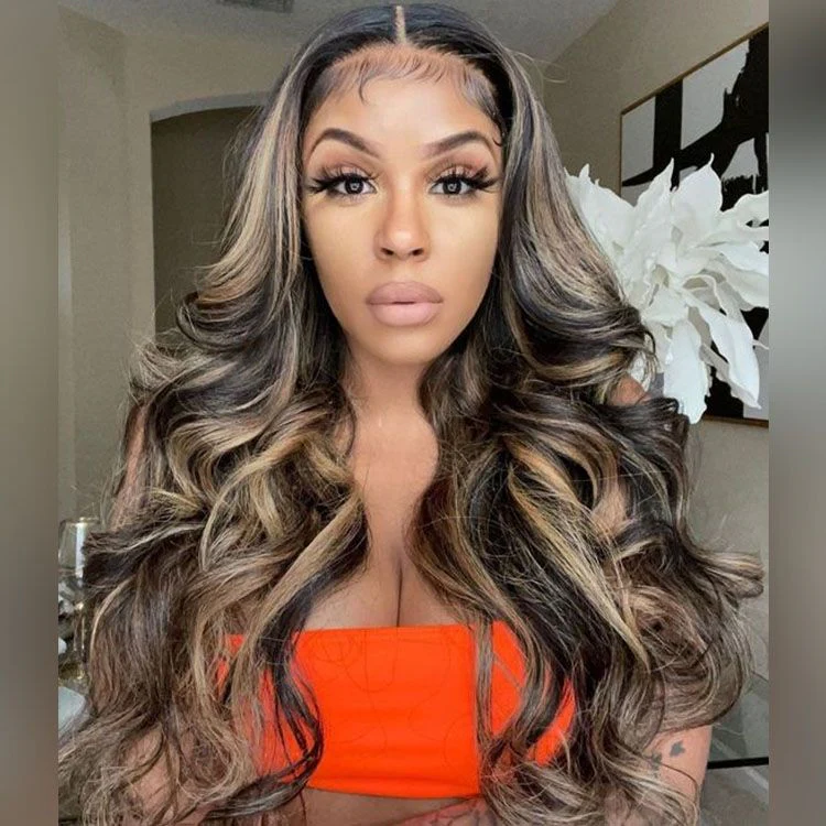 Megalook Bogo Free 13x4 Lace Front Balayage Body Wave Wigs Realistic Hairline